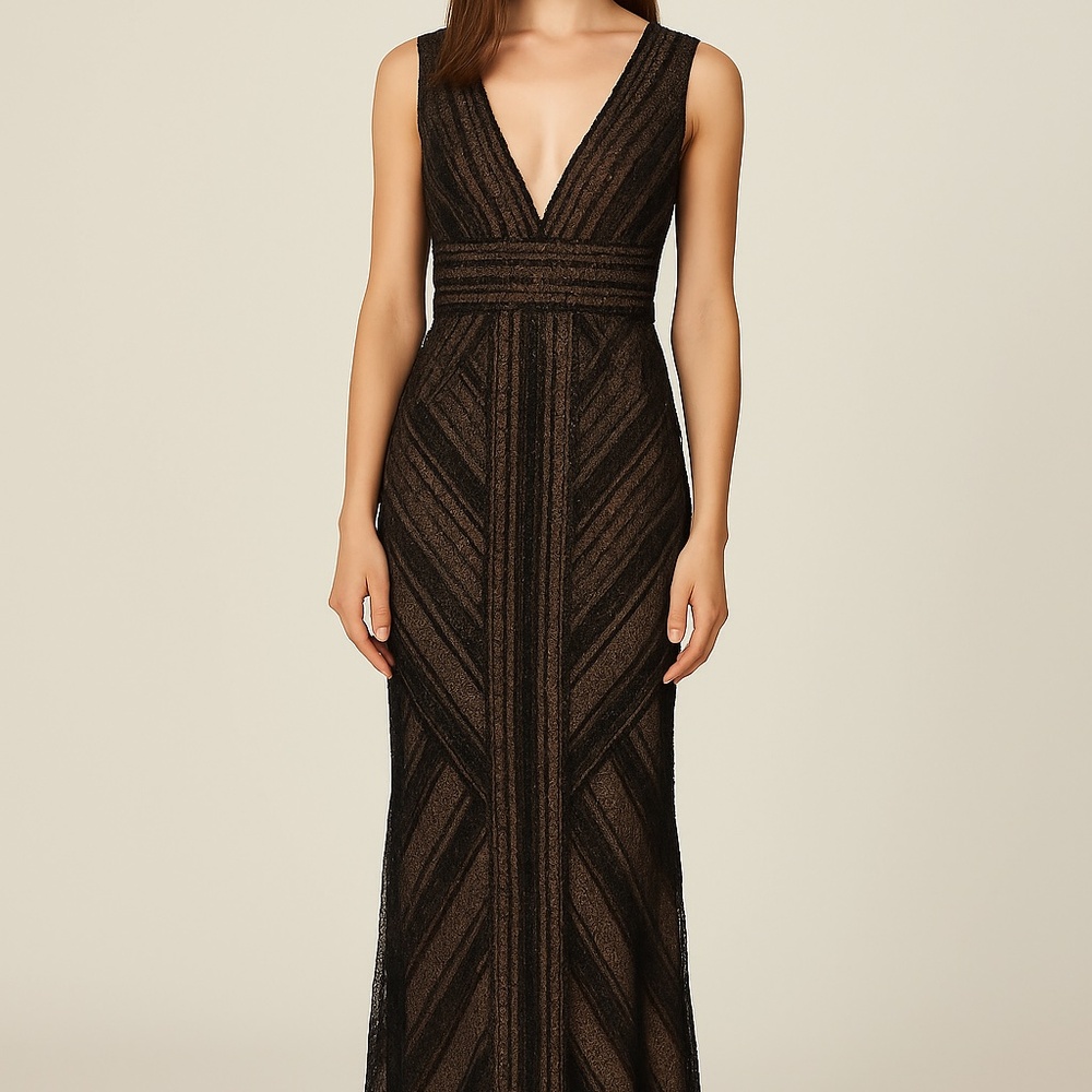 BCBGMAXAZRIA Black Mesh Beaded Illusion Gown – Size 6